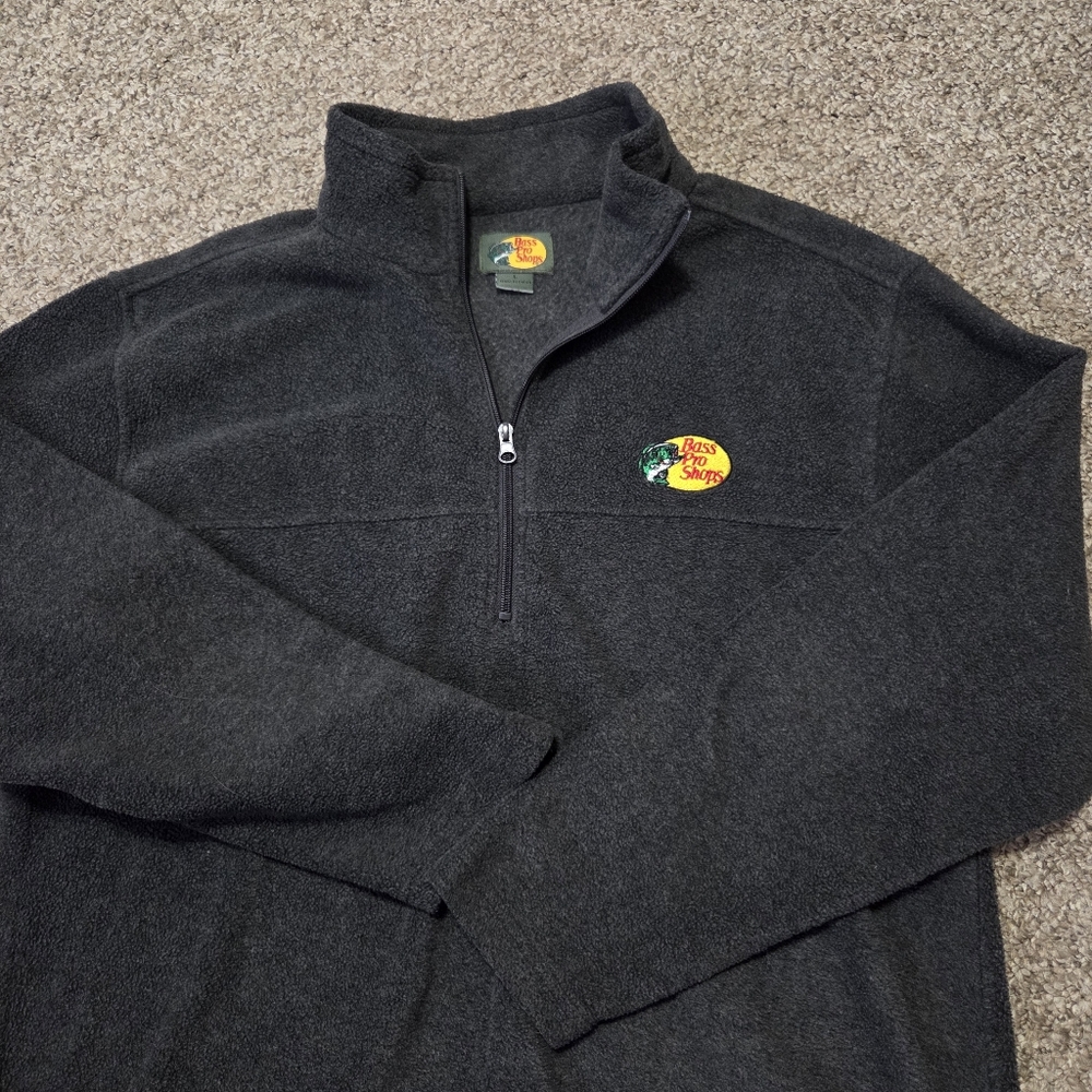 Bass Pro Shops Men's L Gray 1/4 Zip Collared Fleece Pullover Shirt Jacket EUC